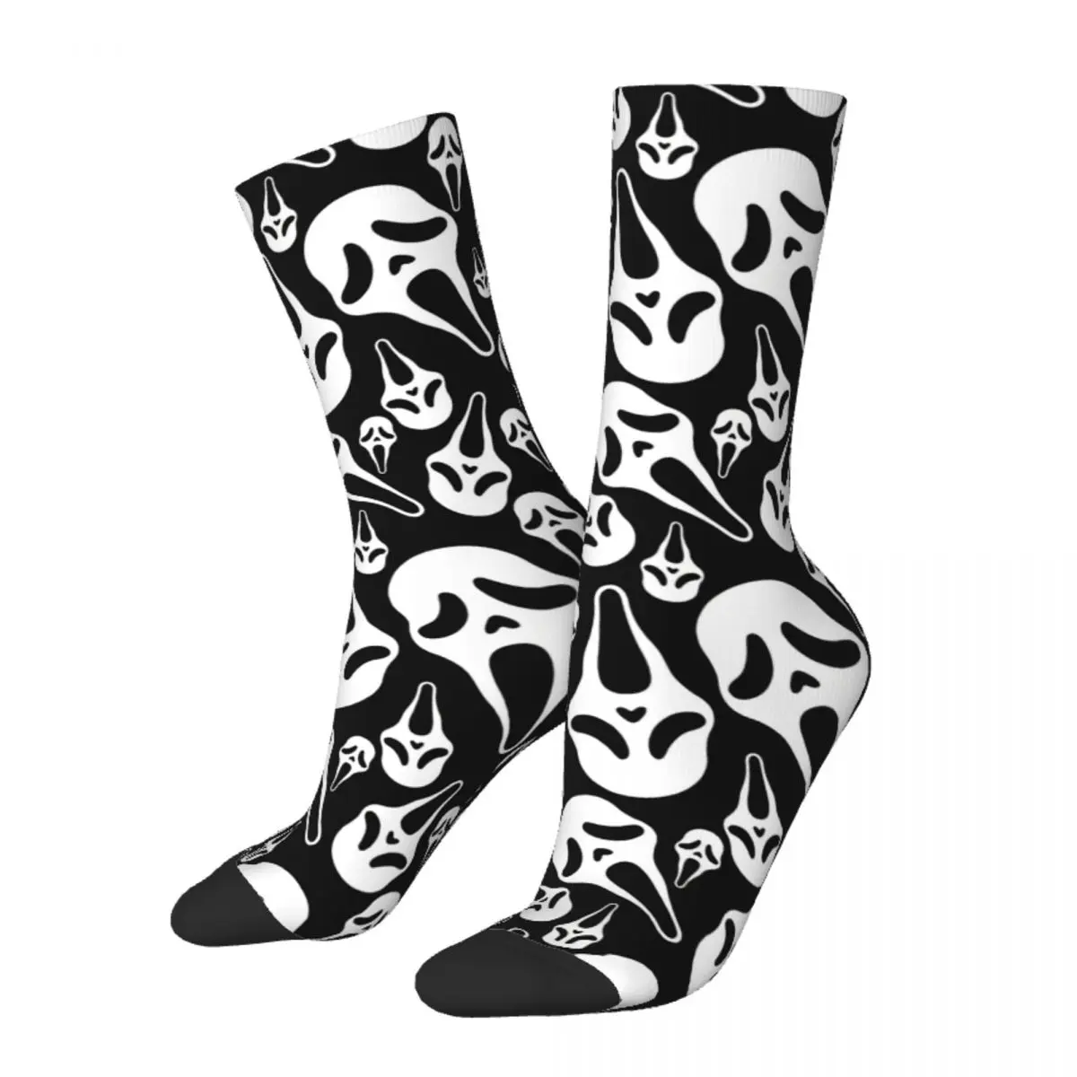 Funny Crazy Sock for Men Ghostface Repeat Hip Hop Harajuku Horror Movies Seamless Pattern Printed Boys Crew Sock Novelty Gift