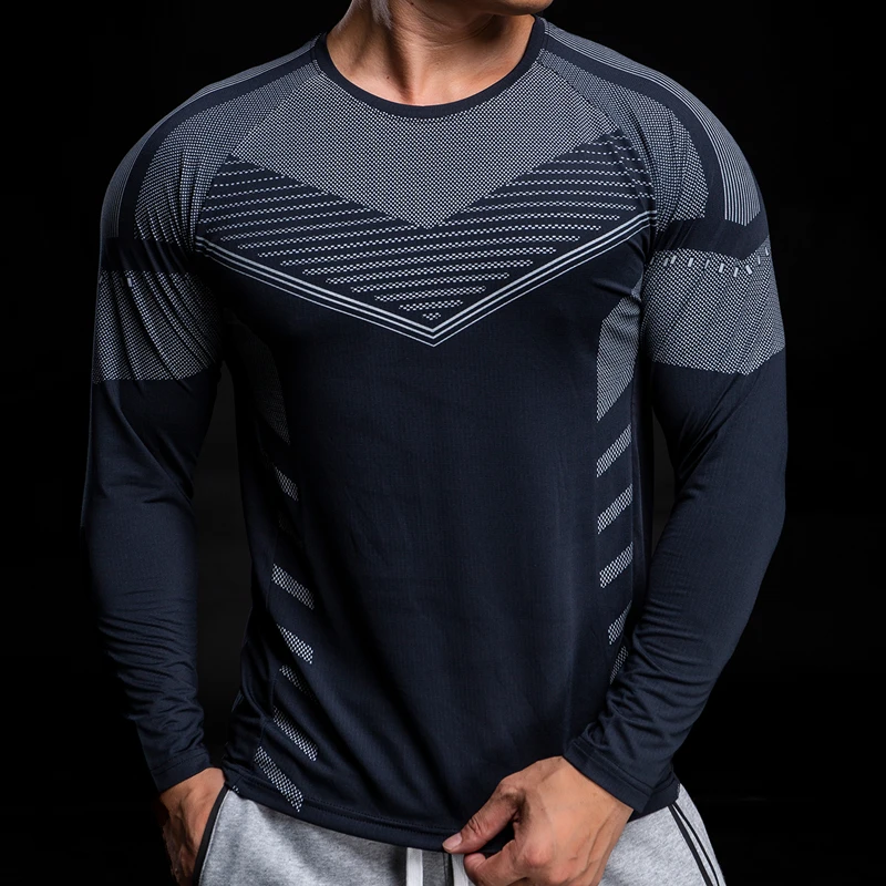 Купи Men's Sports T-shirt Fitness Training Long Sleeve Tops Running Bodybuilding Gym T-shirts 2023 Male Casual Skinny Sportswear Tees за 877 рублей в магазине AliExpress