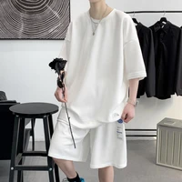 casual suit for men2022korean style waffle mens sports short sleeved shorts two piece suit mens summer suit