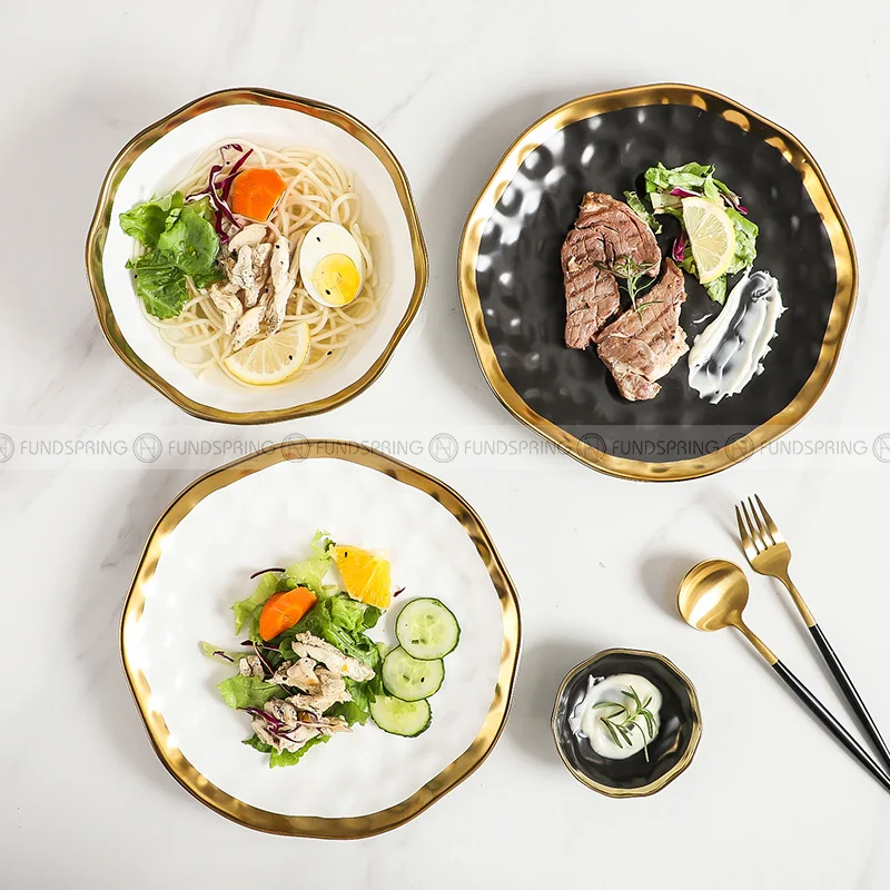 

Creative Ceramic Electroplating Gold-rim Plate Dinner Plate Household Tableware Set Of 2