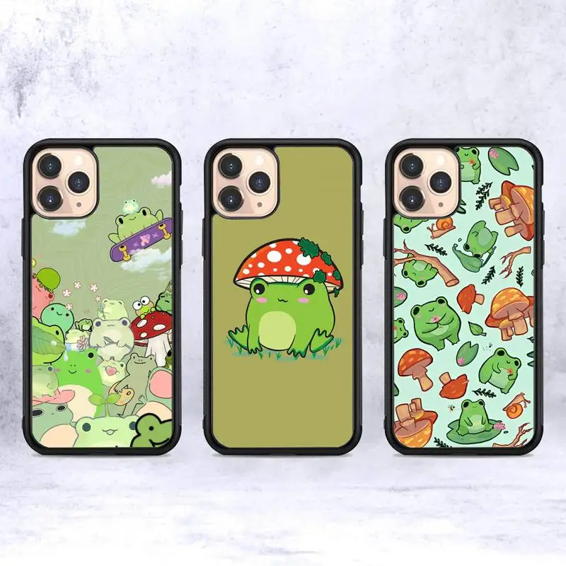 

YNDFCNB Mushroom frog Phone Case Silicone PC+TPU Case for iPhone 11 12 13 Pro Max 8 7 6 Plus X SE XR Hard Fundas