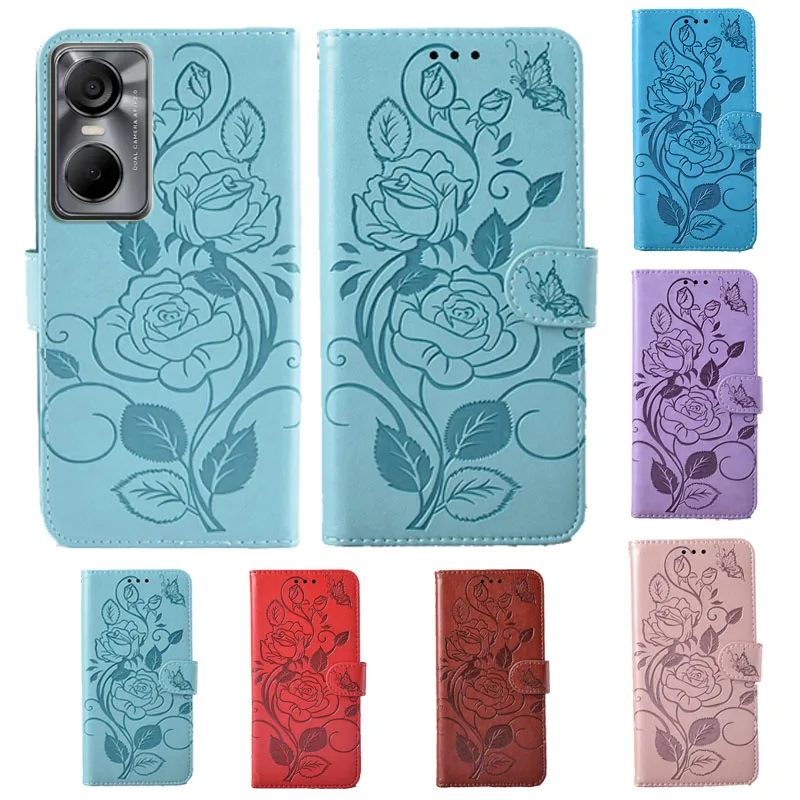 

Модный кожаный чехол-книжка с 3D цветком для телефона Tecno Pop 6 Pro, чехол для телефона с отделением для карт