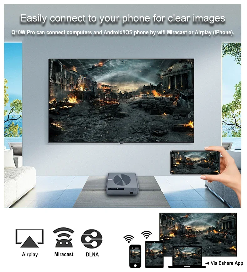 Everycom Q10W pro 13000 Lumens Full HD Android 9.0 WiFi 1080P LED Smart Video Home Theater Cinema Projector 4K Proyector