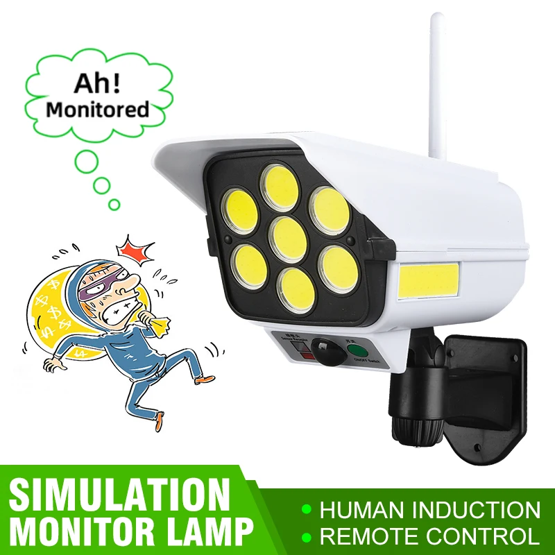 77LED Solar Light Outdoor Solar Lamp PIR Motion Sensor Security Dummy Camera Remote Wireless Solar Powered Sunlight Street Light