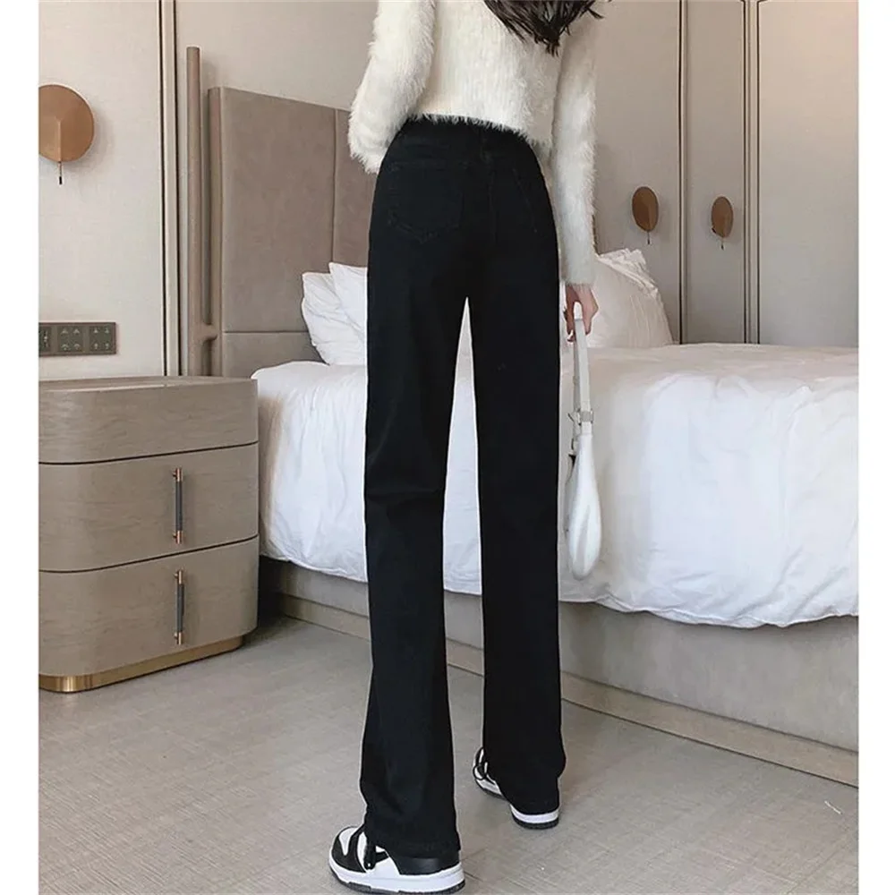 Black Blue 2023 High Waist Slim Thin Women Jeans Spring Autumn Purity Vintage Loose Straight Drag Casual Denim Pants