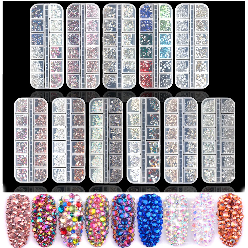 

Nail Art Jewelry Set High Silver Flat Bottom Diamond AB Rhinestone Colored Stone Shiny Diamond Strip Box