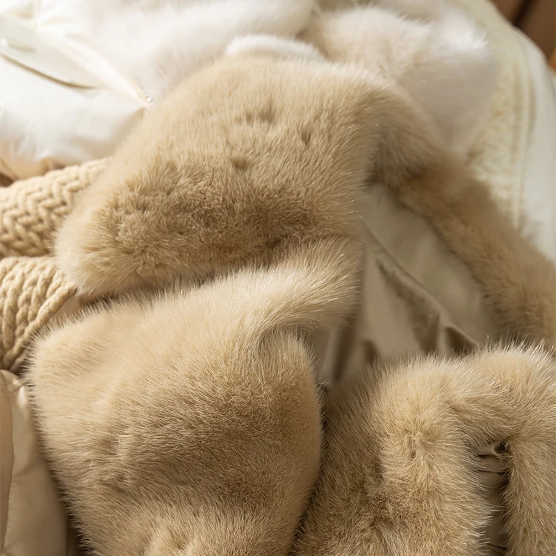 90% White Goose Down Casaco Feminino  Women Jacket Patchwork Mink Sheepskin High Street Fashion Zipper Warm Coat