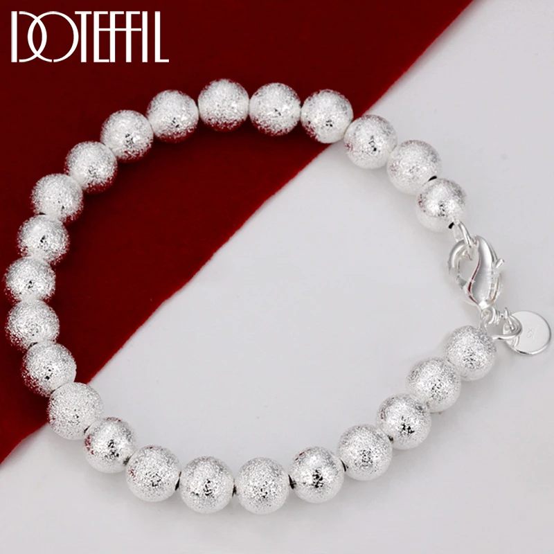 

DOTEFFIL 925 Sterling Silver 8mm Matte Bead Ball Chain Bracelet For Woman Engagement Wedding Jewelry