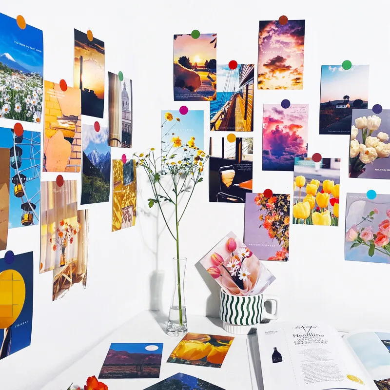 30 шт./компл. Ins скандинавский пейзаж цветы Настенный декор фотокарточные наклейки