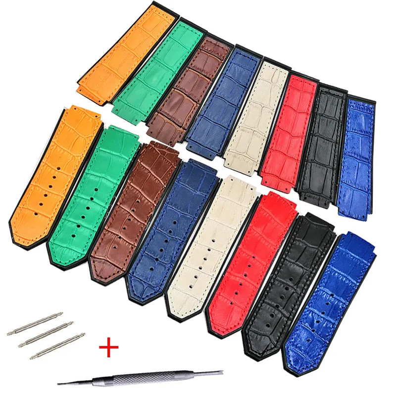 

Ремешок из натуральной кожи для мужчин и женщин, резиновый H-образный шуруповерт для часов Hublot Series, деловой браслет с пряжкой 22 мм, 19 мм x 25 мм