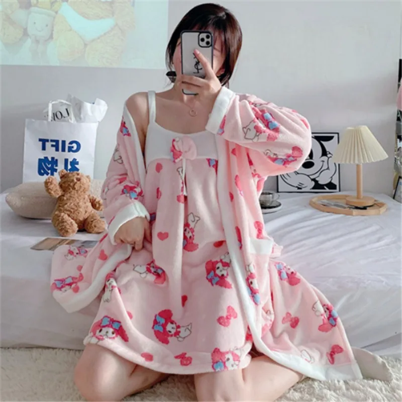 Sanrio Cinnamoroll Melody плюшевая хлопковая пушистая ночная рубашка из 2 предметов женская
