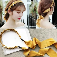vintage ribbon hairband for women girls pearl bezel headband ladies hair accessories fashion hair hoop styling headwear