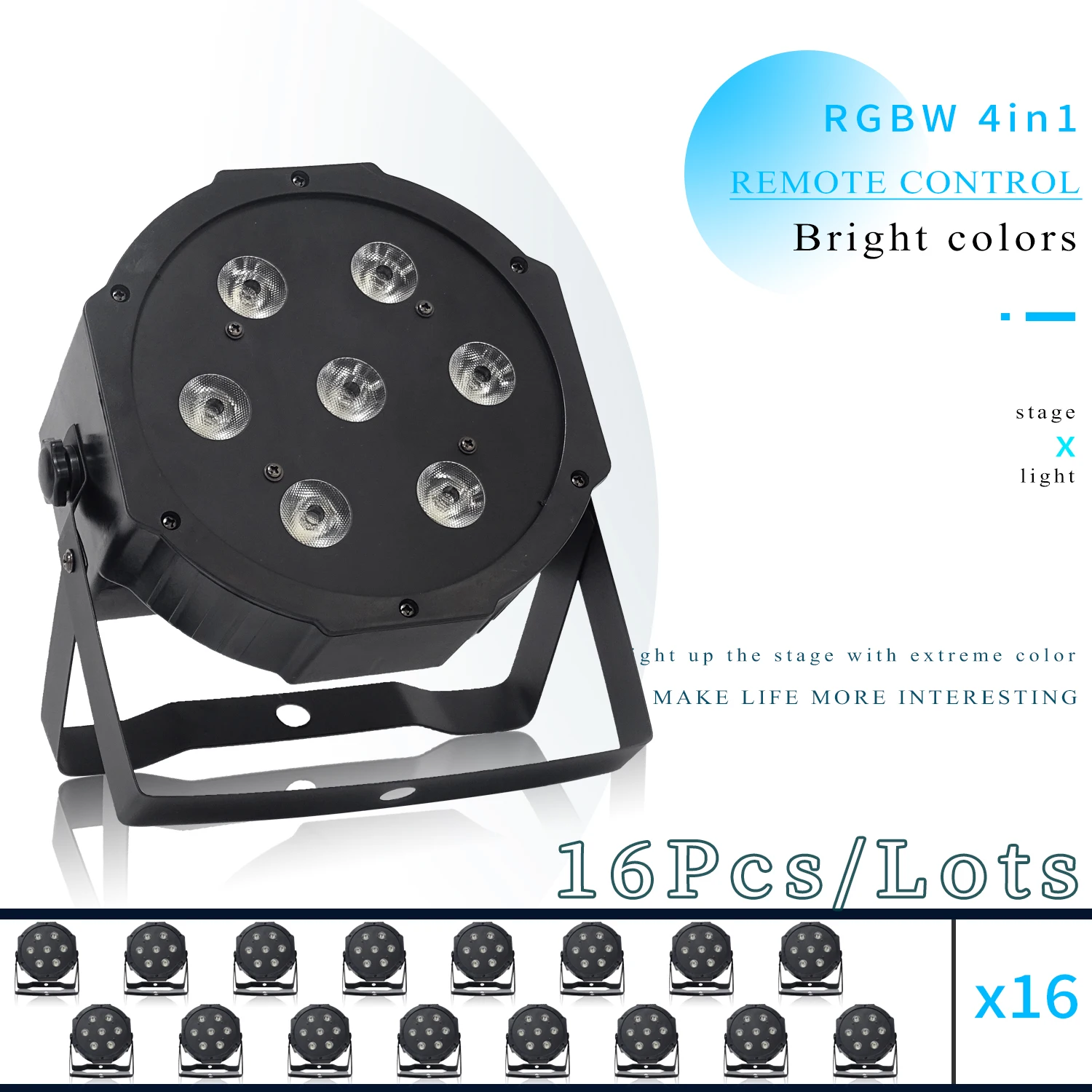 

16Pcs/Lots Wireless Remote Control 7x12W 4 in 1 RGBW LED Par Light For Wedding Stage Show DJ Disco Indoor Stage Light