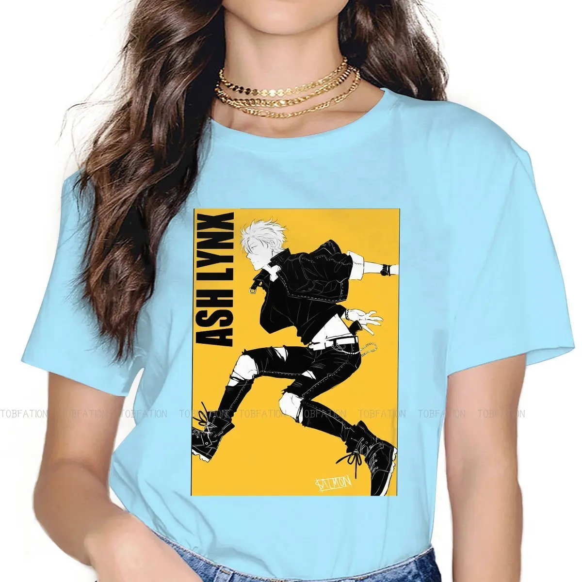 

Ash Lynx Jump Round Collar TShirt BANANA FISH Pure Cotton Basic T Shirt Woman Clothes New Design Plus Size