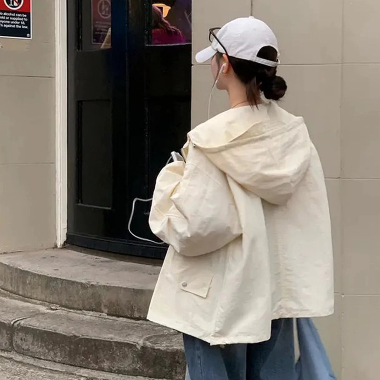 Женские Стильные Одноцветные Свободные Куртки С Капюшоном В Стиле Сафари