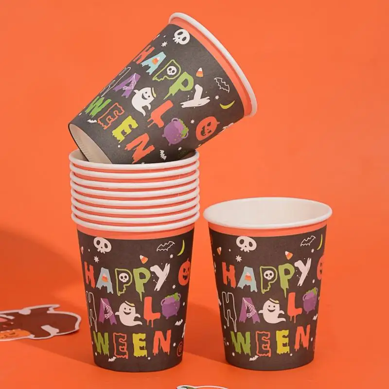 

Одноразовая посуда на Хэллоуин, праздничное украшение, бумажная чашка с тыквой из мультфильма, бумажная тарелка, товары для украшения на Хэллоуин