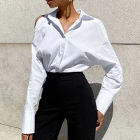 2021 new elegant temperament white shirt women street strapless hollow long sleeved tops autumn office ladies fashion shirts