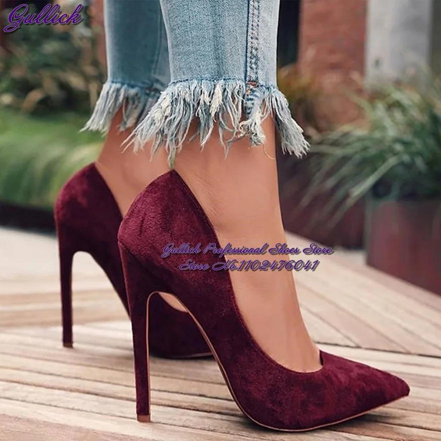 Женские замшевые туфли-лодочки Gullick цвета красного вина без шнуровки бордовые