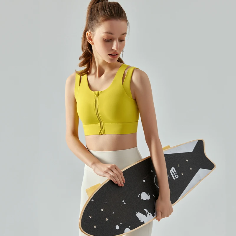 DANCEFISH 2023 Front Zipper Fixed Pads High Intensity Supported Top Strength Training Equipment Fitness Yoga Bra