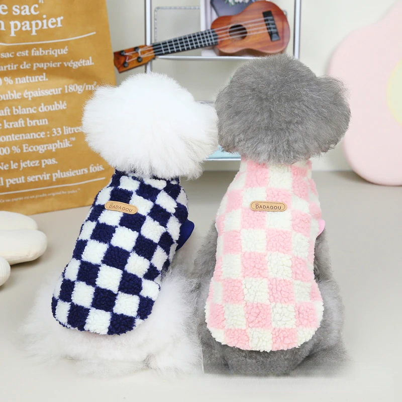 

Pet autumn winter sweater cat dog polar fleece two-legged clothes kitten puppy checkerboard warm vest pet clothing dog hoodie