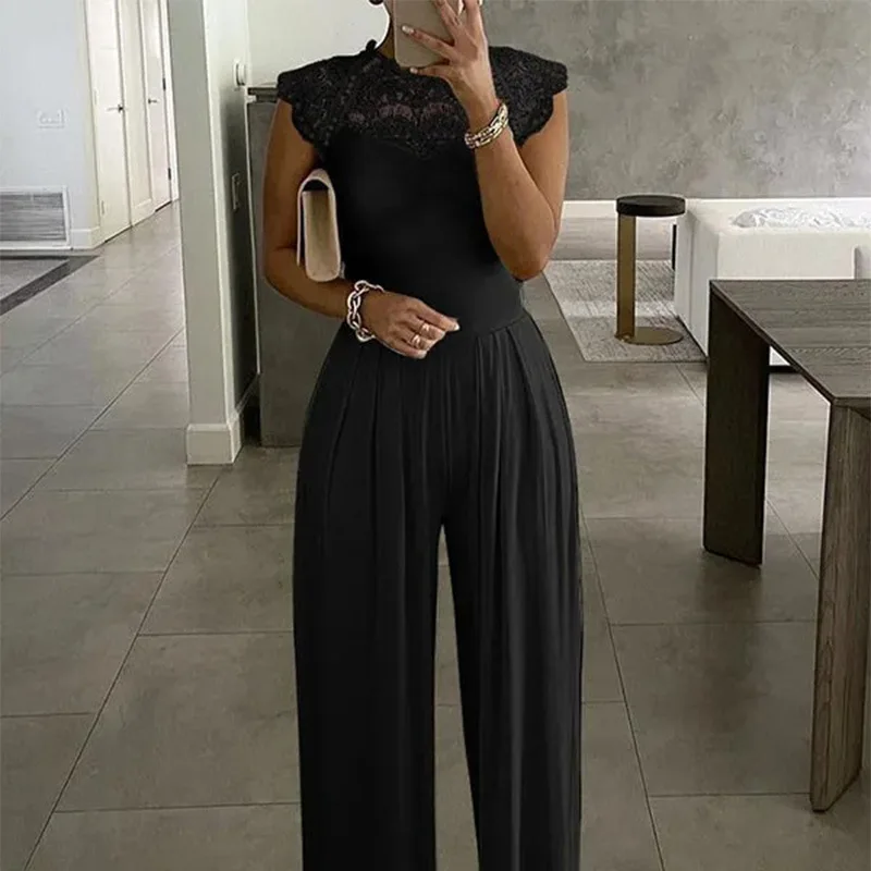 

Wepbel Summer Jumpsuits Women Loose Casual Ruffled High Waist Rompers Solid Color Jumpsuit Wide Leg Pants Streetwear Jumpsuits
