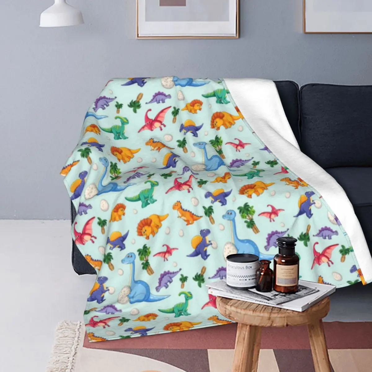 Colorful Cute Dinosaurs Blanket Cartoon Dinos Jungle For Photo Shoot Super Soft Blanket Cheap Warm Fleece Bedspread