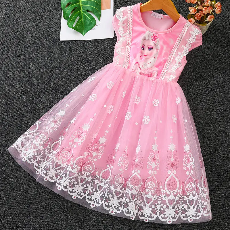 

Disney Girls Short-Sleeved Dress Children's Tutu Skirt Summer Party Dresses New Frozen Vestido Princess Dress Kids Clothes