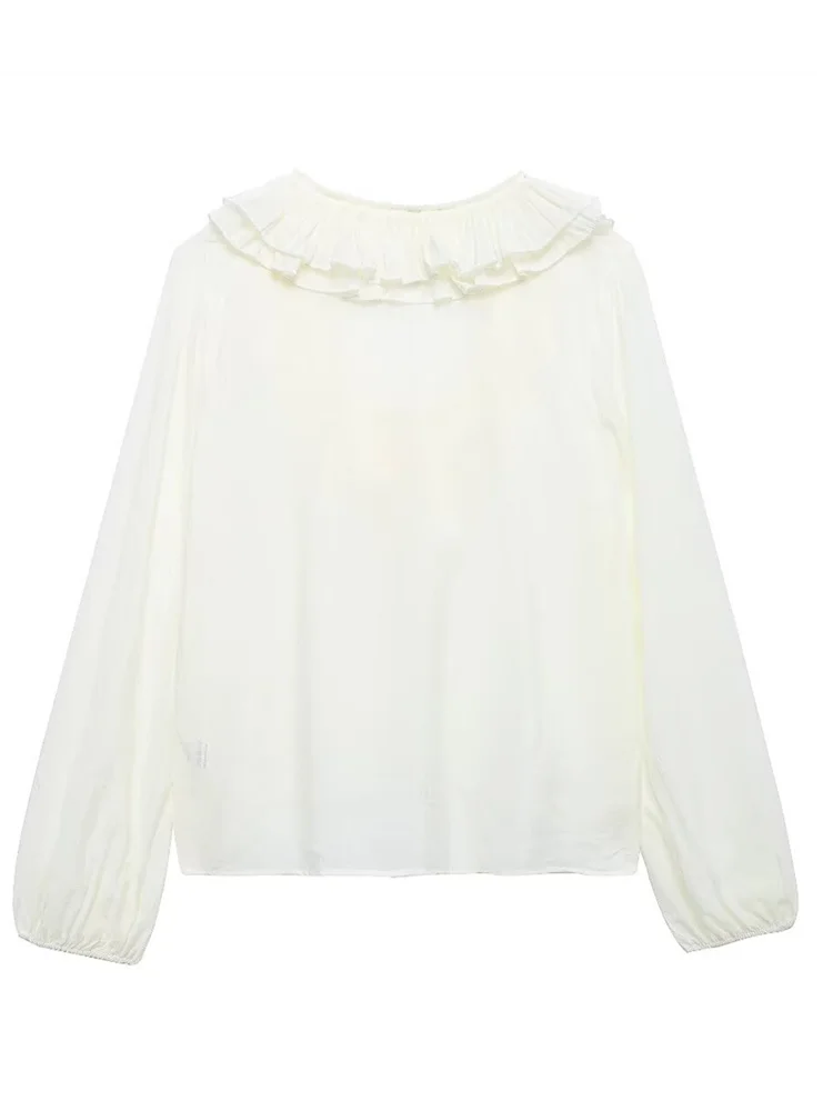 Zevity Женская модная Свободная блузка с длинным рукавом и V-образным вырезом