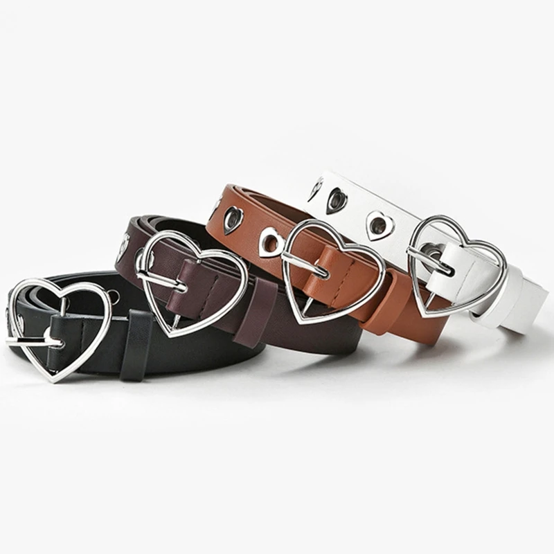 

Women Punk Waist Belt Heart Buckle Belt Leather Hollow Heart Belt Jeans Pants Dresses Belts Trendy Waist Decoration