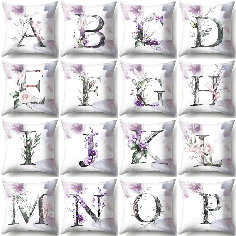 

Watercolor Painting Letters Flower Cushion Cover Polyester Decorative Pillow for Home Sofa Seat Decoration Pillowcase 852