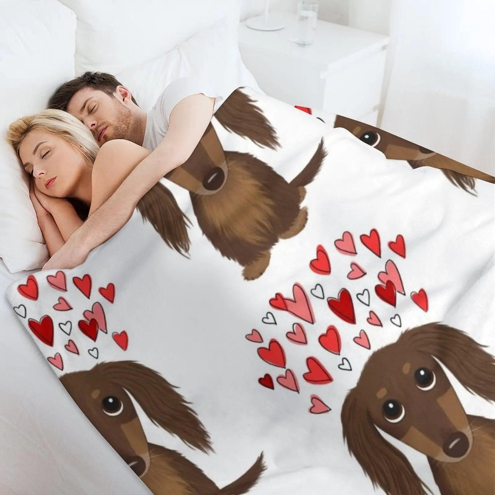 Длинношерстная шоколадная такса с сердечками мультяшная собака на День святого