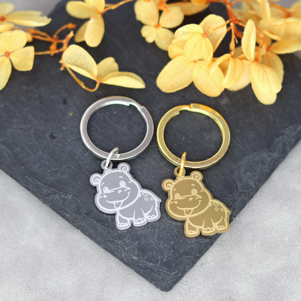 Милый бегемот брелок для ключей из нержавеющей стали кольцо женщин милые