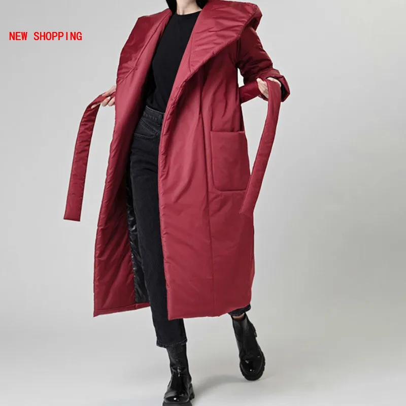2022 Winter Warm Parkas Women Fashion Loose Pockets Coats Hoodie New Elegant Ladies X-Long Cotton Jackets Female Oversized Thick