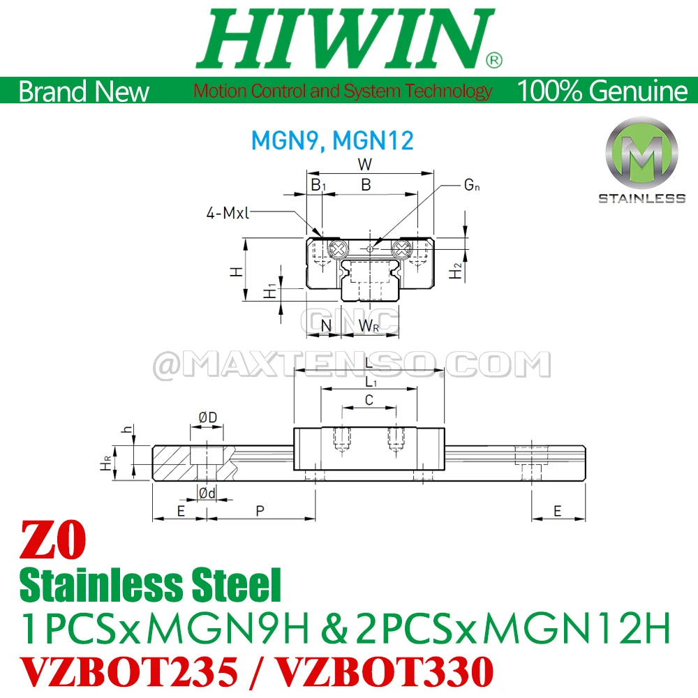Фото HIWIN VZBOT 235 VZBOT 330 Линейная направляющая HIWIN MGN12H MGN9H 300 мм 400 мм Vz235 Vz330 Y X Линейная направляющая VzBot 3D-принтер Z0 Нержавеющая сталь №3
