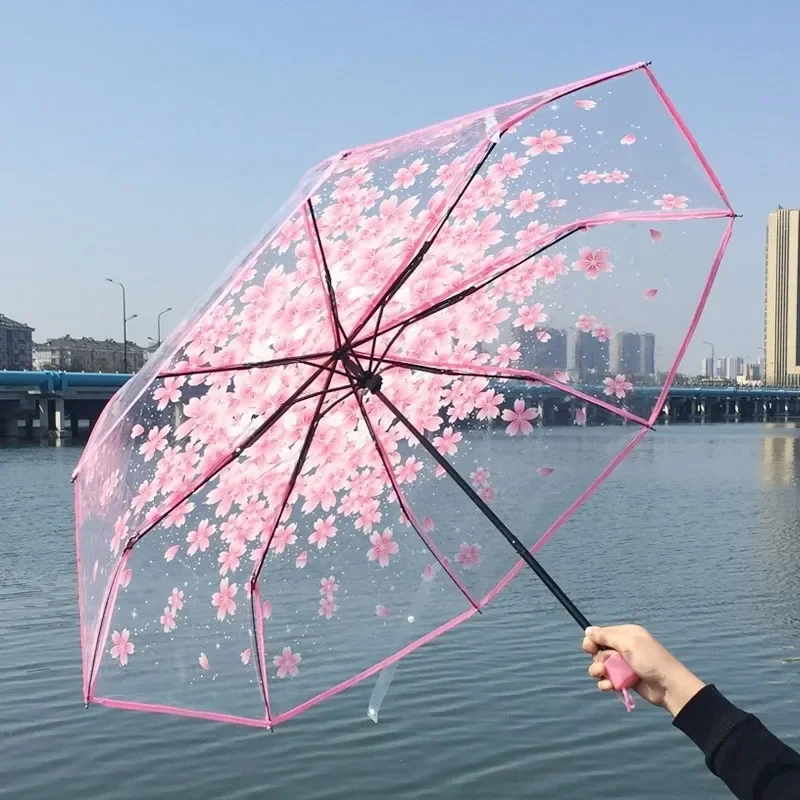 

Transparent Umbrella Woman Sakura For Girls Large Children For Traveling Rain Cute Gifts Wedding Japanese Style Kids Resistant