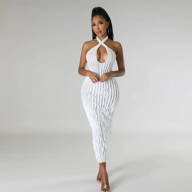 

Женское длинное платье с открытой спиной, однотонное облегающее Платье макси с V-образным вырезом, открытой спиной и оборками в виде волн, клубная одежда