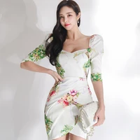 new 2022 summer korean temperament slim sleeve print fashion sexy hip y2k vestido de mujer strawberry dress dimanaf