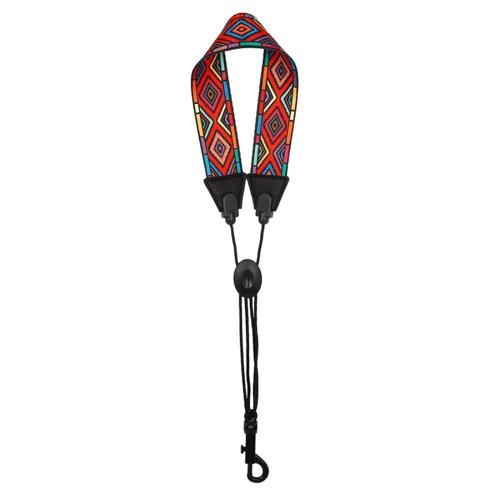 

1PC Saxophone Neck Strap For Soprano Tenor With Rainbow Braided Red Diamond Pattern Saxophone Neck Strap Adjustable