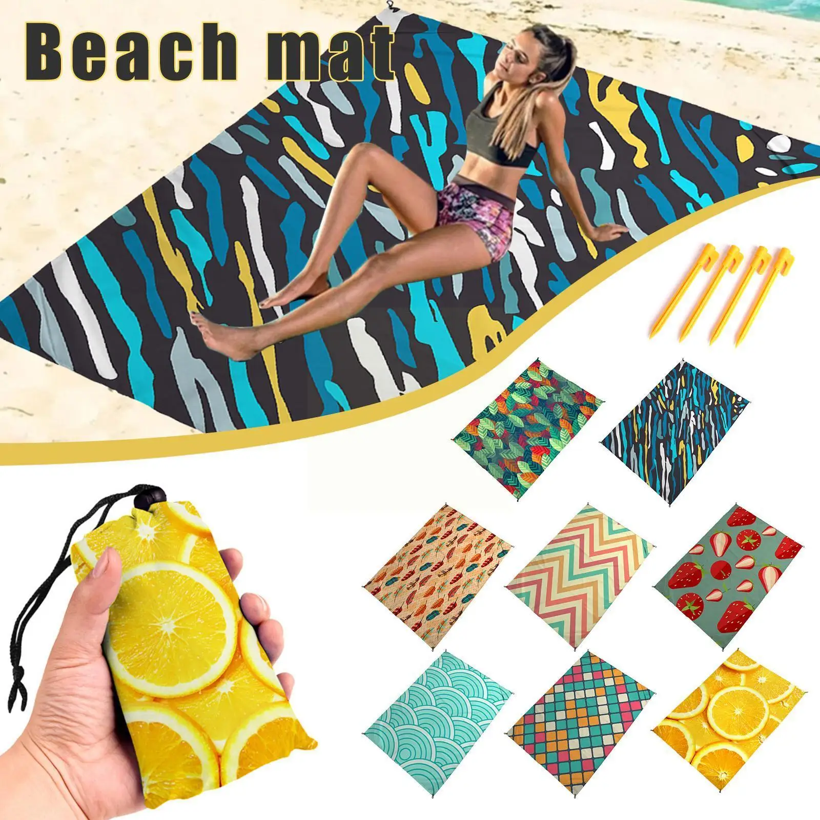 

Портативный складной пляжный коврик из полиэстера, 1,4x2 м