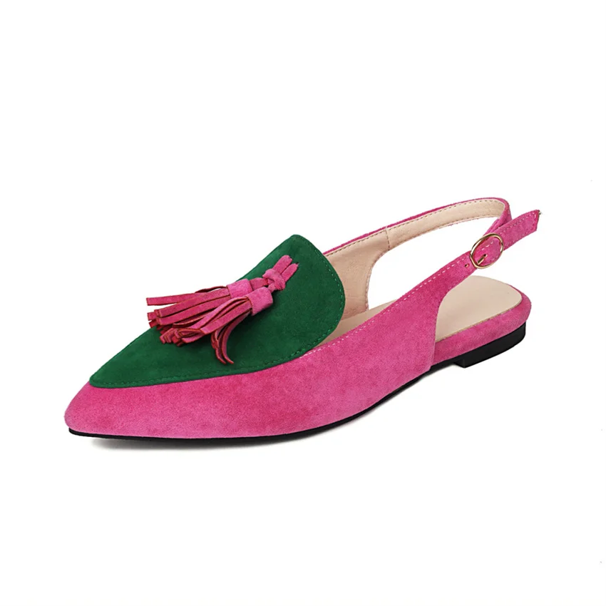 Casual Women Sandals 2023 New Suede Back Empty Low Heel Pointe Tassel Mixed Colors Female Shoes 43 Size Dropshopping