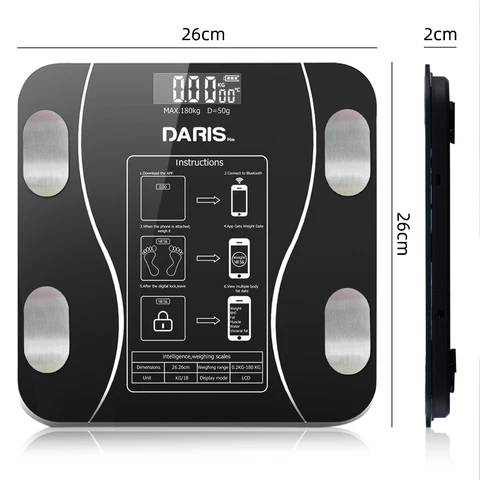 DARIS Умные беспроводные цифровые весы,анализатор массы тела для ванной комнаты,приложение для смартфона,совместимое с Bluetooth