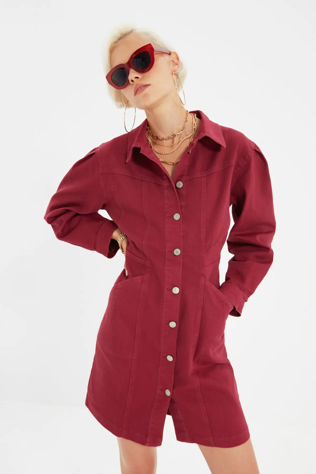 

Trendyol Balloon Sleeve Stitching Detailed Denim Dress TWOAW22EL0083