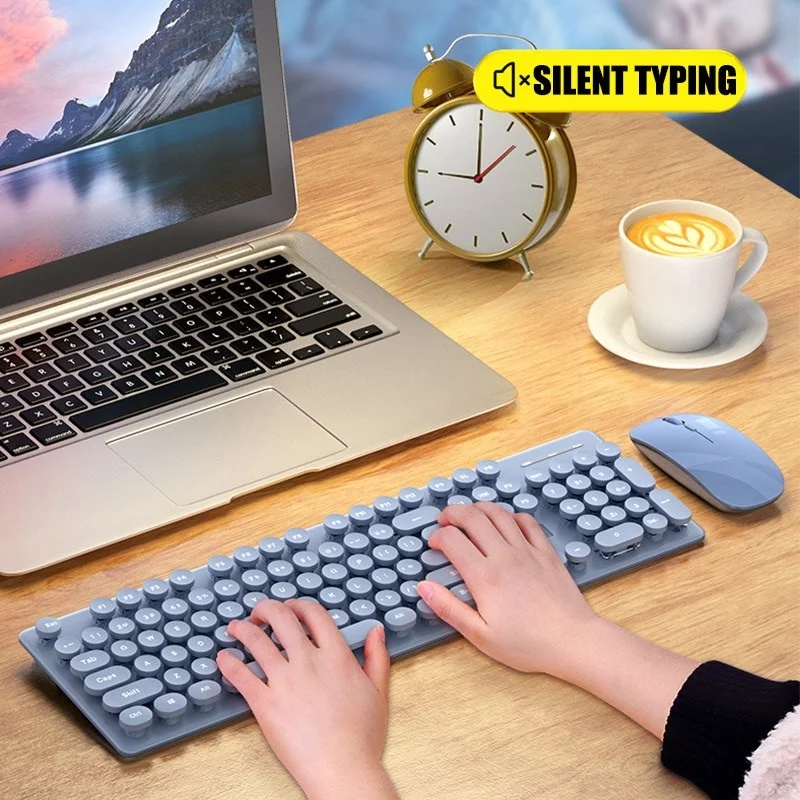 

2.4G Rechargeable Wireless Bluetooth Keyboard And Mouse Low Noise Ergonomic Dual-mode Connection Retro Keys For Windows PC iPad