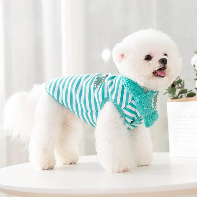 

Striped Vest Autumn and Winter Warm Puppy Cat Two-legged Clothing To Send Scarves Small and Medium-sized Dog Pet Clothes