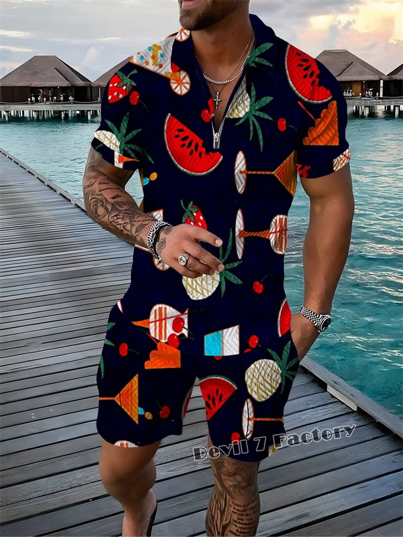 2023 Summer New Men's Polo Shirts Sets Fashion Luxury Man Clothing 3D Printed Short Sleeve Tracksuit 2 Piece Outfits Shorts Suit