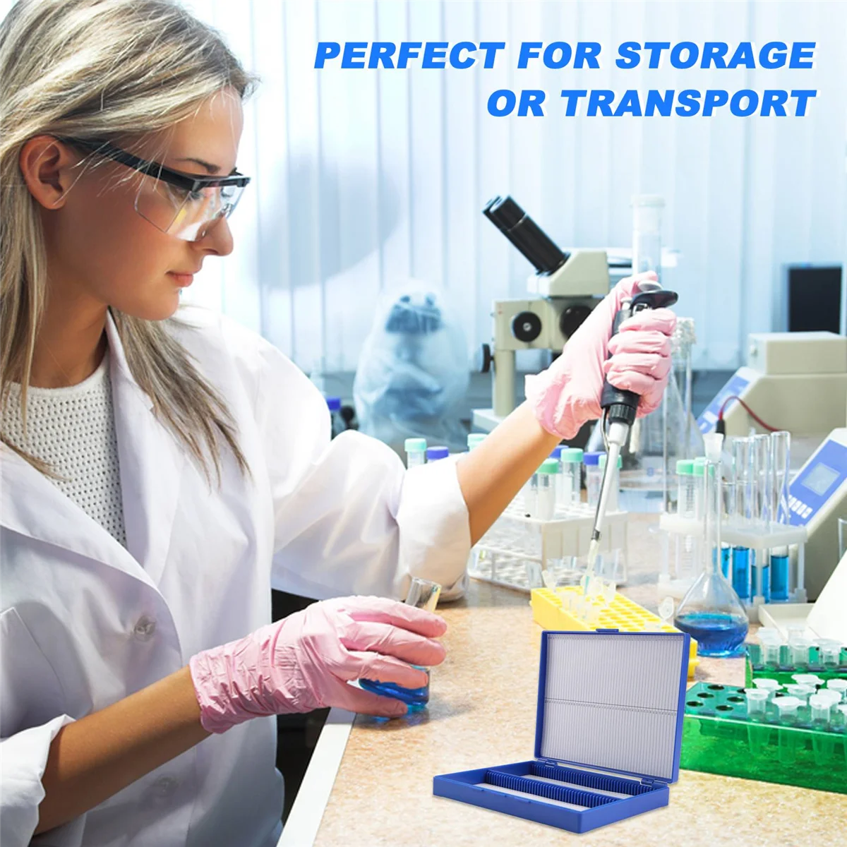 Королевский синий пластиковый прямоугольный держатель 100 Microslide коробка для