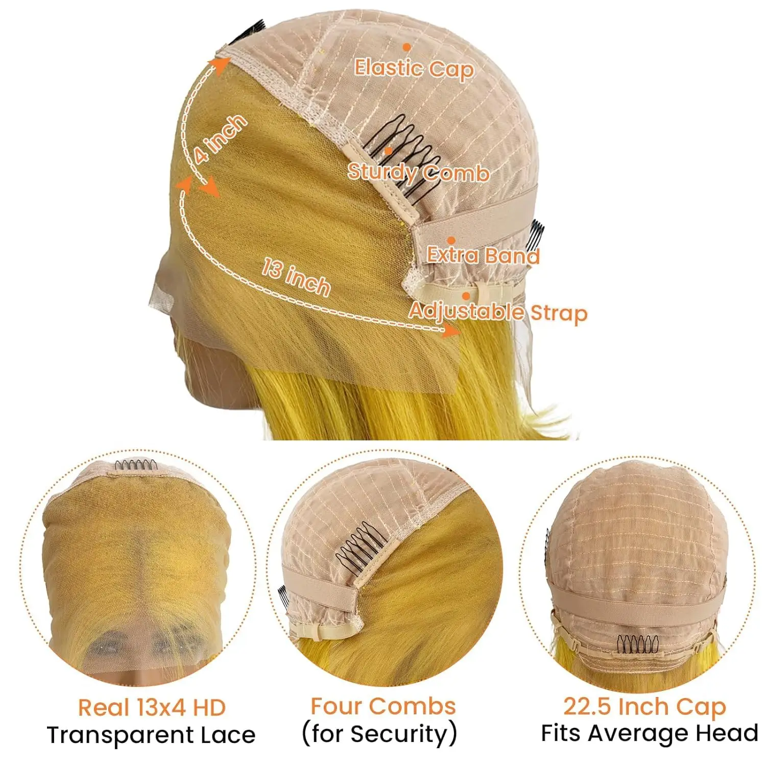 Желтые парики человеческие волосы объемная волна 13x4 парик из натуральных волос