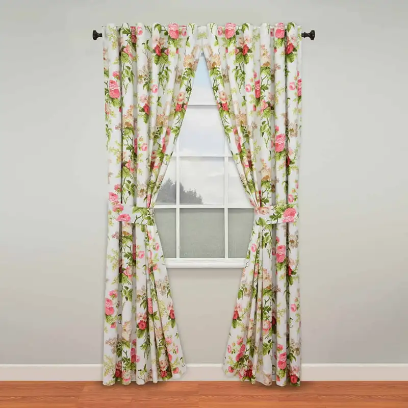 

Coastal Floral Rod Pocket Room Darkening Curtain Set, 100.0" x 84.0"