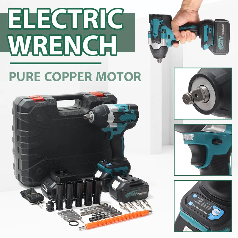 

Rechargeable Electric Impact Wrench 1/2 Inch Cordless Wrench Socket Power Tool Set With Li-ion Batteries And Accessories
