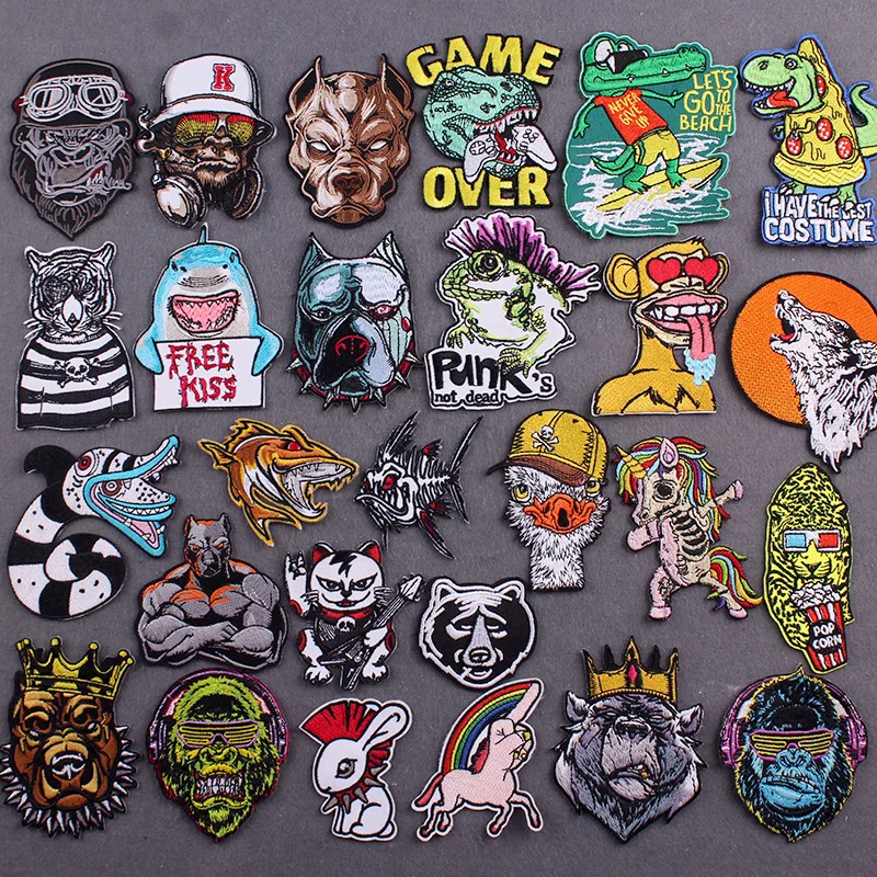 

Punk Animal Clothing Thermoadhesive Patches On Clothes Stickers DIY Stripes Badges Hook Loop Iron On Patches For Jacket Decor